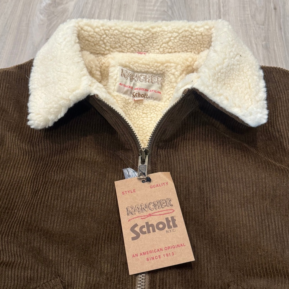 Schott NYC 8524 Corduroy Delivery Jacket Brown Sherpa Wool Lined Men's M NWT - Picture 4 of 8